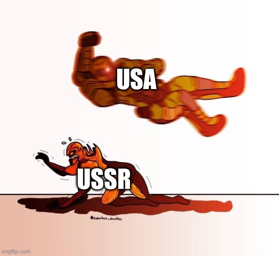doom guy elbow dropping a demon | USA; USSR | image tagged in doom guy elbow dropping a demon | made w/ Imgflip meme maker