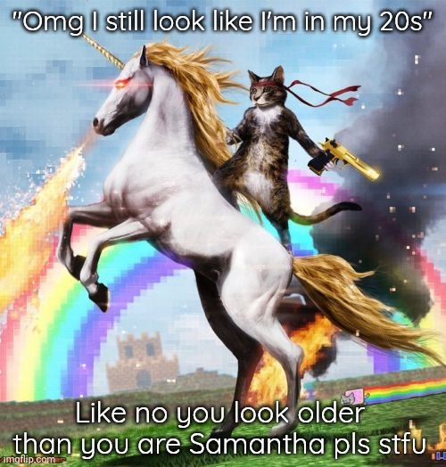 Welcome To The Internets | "Omg I still look like I'm in my 20s"; Like no you look older than you are Samantha pls stfu | image tagged in memes,welcome to the internets | made w/ Imgflip meme maker