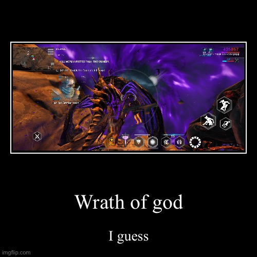 A funny warframe bug (I think) with sevagoth | Wrath of god | I guess | image tagged in funny,demotivationals,why is the sky purple,warframe,actually i am a titania main but still | made w/ Imgflip demotivational maker