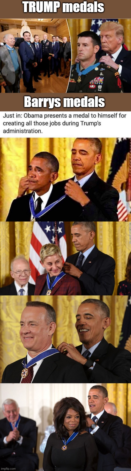 Do you notice a pattern with Barrys ? Maybe Barrys medals should be renamed? any suggestions ? | TRUMP medals; Barrys medals | made w/ Imgflip meme maker