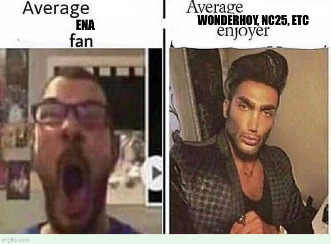 Average *BLANK* Fan VS Average *BLANK* Enjoyer | WONDERHOY, NC25, ETC; ENA | image tagged in average blank fan vs average blank enjoyer | made w/ Imgflip meme maker