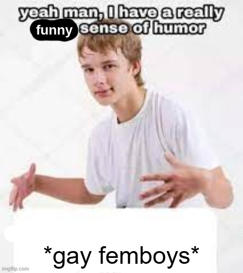 i have a really funny sense of humor | *gay femboys* | image tagged in i have a really funny sense of humor | made w/ Imgflip meme maker