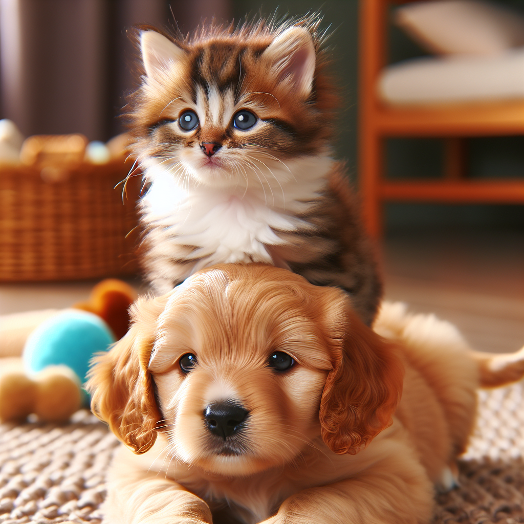 Cute kitten sitting on a puppy Blank Meme Template
