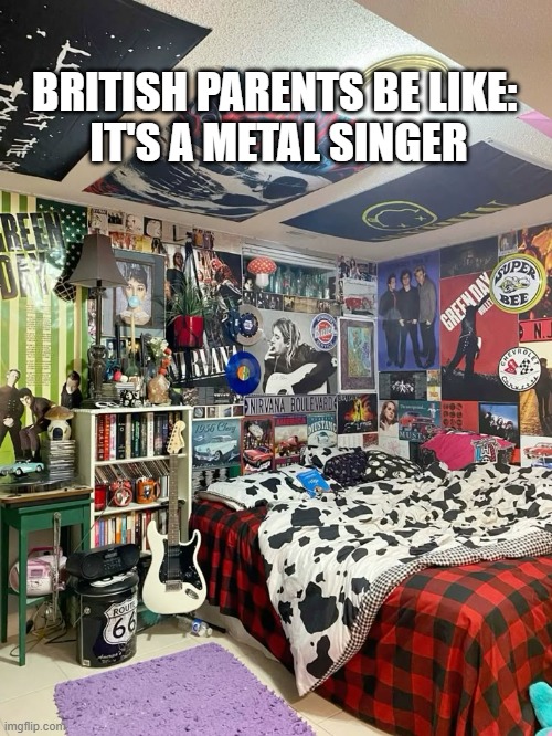 genre reveal party | BRITISH PARENTS BE LIKE: 
IT'S A METAL SINGER | image tagged in cringe | made w/ Imgflip meme maker