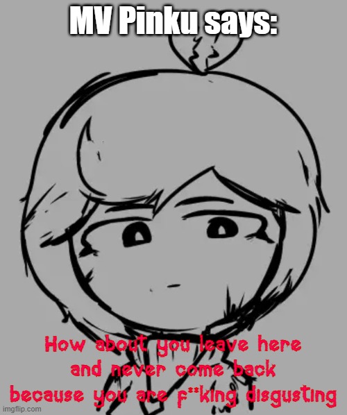 MV Pinku says: How about you leave here and never come back because you are f**king disgusting | made w/ Imgflip meme maker