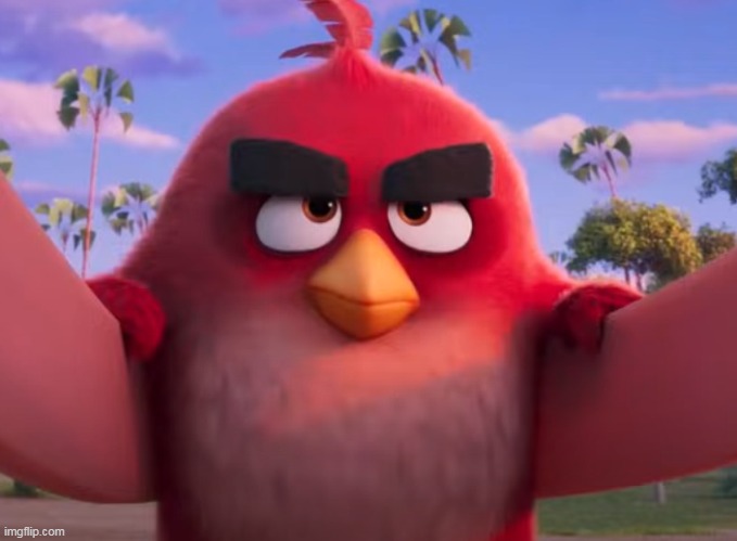 the only diffirence i noticed in AB movie 3 red's design was that his eyebrows are little gray-ish now | made w/ Imgflip meme maker