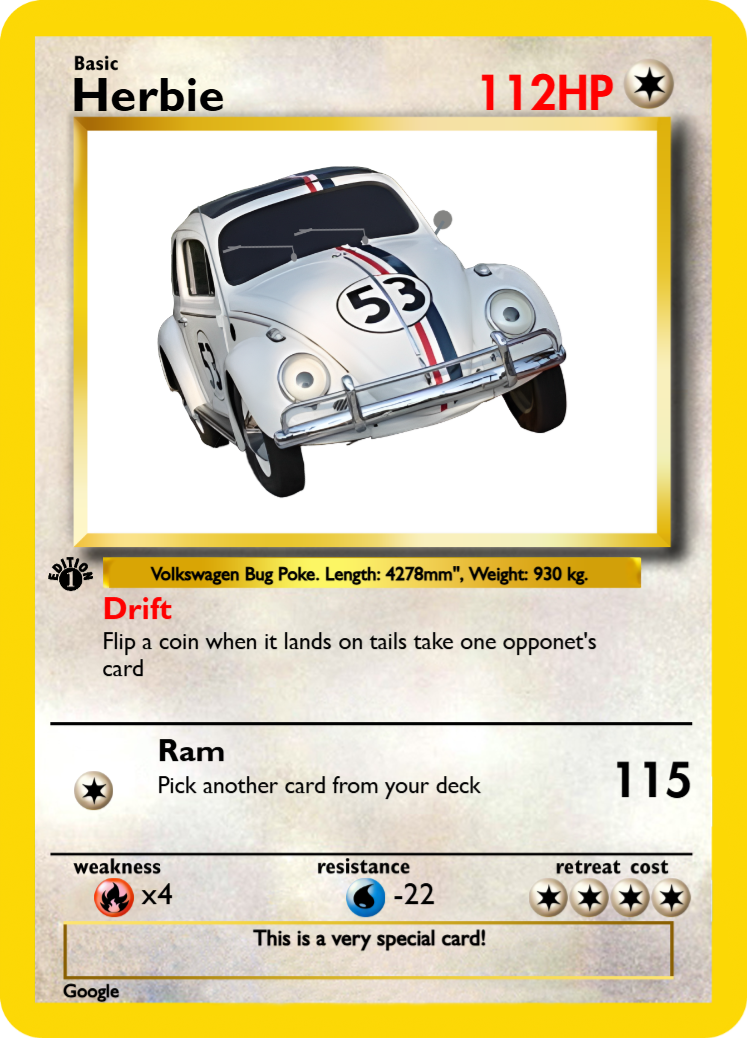 High Quality Herbie the Love Bug Pokemon Card Blank Meme Template