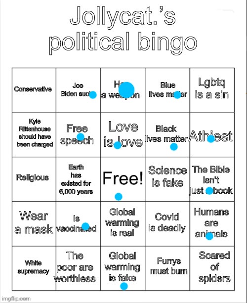 this is the ONLY time that this is even RELATED to "politics" even though it's a fucking bingo board. all for fun yk | image tagged in jollycat s political bingo | made w/ Imgflip meme maker
