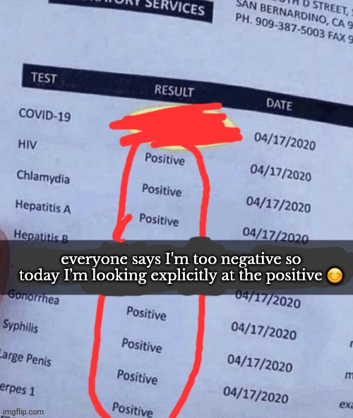 Oop | everyone says I'm too negative so today I'm looking explicitly at the positive 😊 | made w/ Imgflip meme maker