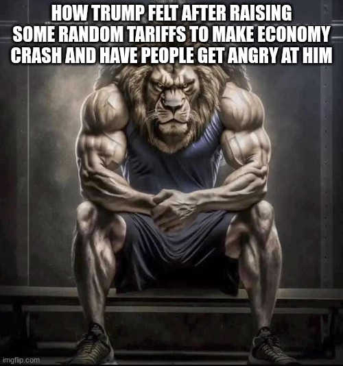 How bro felt after saying that | HOW TRUMP FELT AFTER RAISING SOME RANDOM TARIFFS TO MAKE ECONOMY CRASH AND HAVE PEOPLE GET ANGRY AT HIM | image tagged in how bro felt after saying that | made w/ Imgflip meme maker