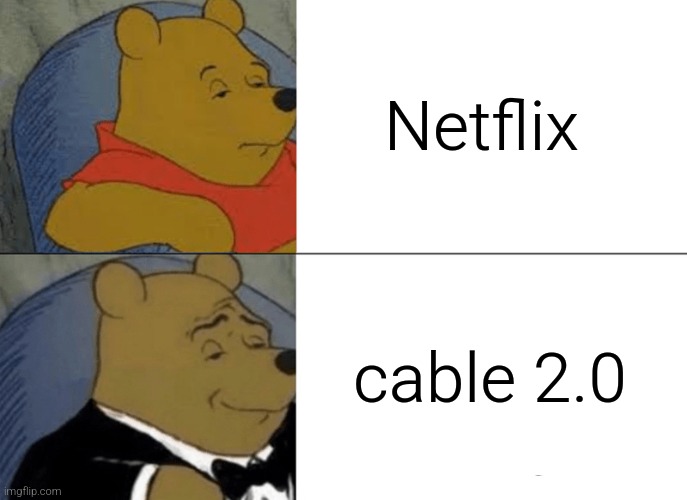 so many ads | Netflix; cable 2.0 | image tagged in memes,tuxedo winnie the pooh,netflix,cable | made w/ Imgflip meme maker