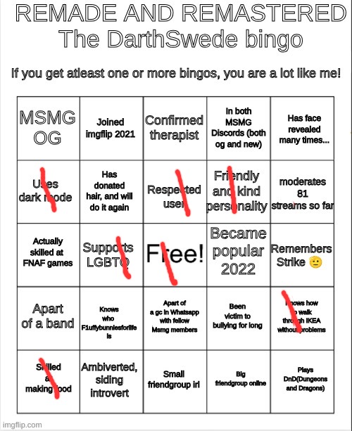 The DarthSwede bingo REMASTERED AND REMADE | image tagged in the darthswede bingo remastered and remade | made w/ Imgflip meme maker