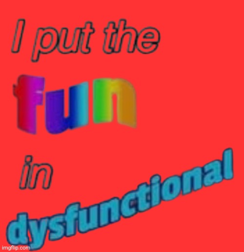 I put the fun in dysfunctional | image tagged in i put the fun in dysfunctional | made w/ Imgflip meme maker