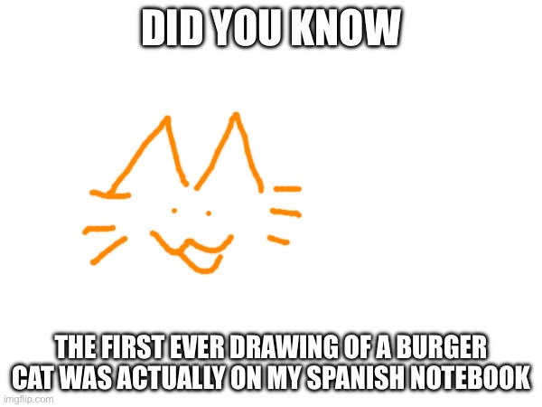 DID YOU KNOW; THE FIRST EVER DRAWING OF A BURGER CAT WAS ACTUALLY ON MY SPANISH NOTEBOOK | made w/ Imgflip meme maker
