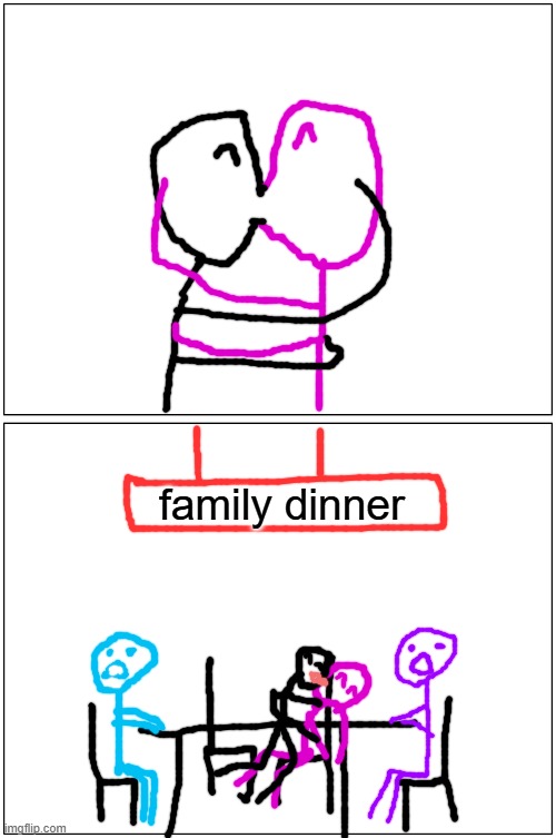 Alabama portrayed by a 3 minute drawing | family dinner | image tagged in memes,blank comic panel 1x2 | made w/ Imgflip meme maker