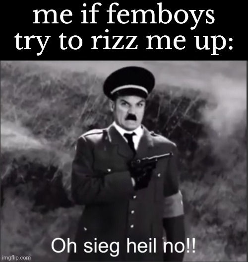 Lol | me if femboys try to rizz me up: | image tagged in oh sieg heil no | made w/ Imgflip meme maker
