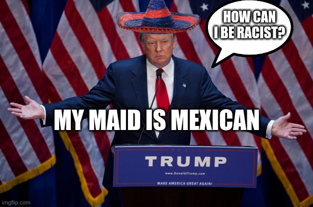 how can I be.. | HOW CAN I BE RACIST? MY MAID IS MEXICAN | image tagged in donald trump | made w/ Imgflip meme maker