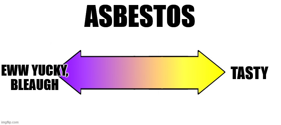 Rate it on a scale | ASBESTOS; TASTY; EWW YUCKY, BLEAUGH | image tagged in rate it on a scale | made w/ Imgflip meme maker