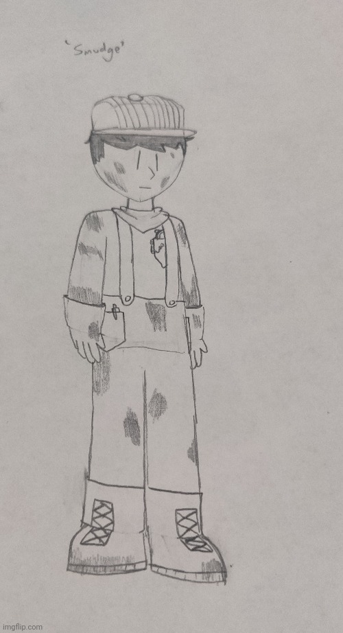 Here's the newest OC of mine! I don't have a name yet (you guys can help if you want), but his nickname is Smudge | made w/ Imgflip meme maker