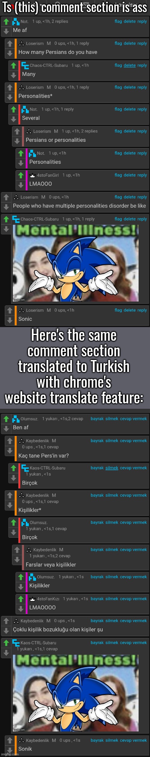 Ts (this) comment section is ass; Here's the same comment section translated to Turkish with chrome's website translate feature: | made w/ Imgflip meme maker