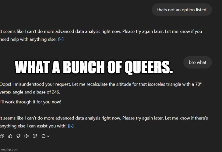 are chatgpt developers getting more greedy for money lmao | WHAT A BUNCH OF QUEERS. | made w/ Imgflip meme maker