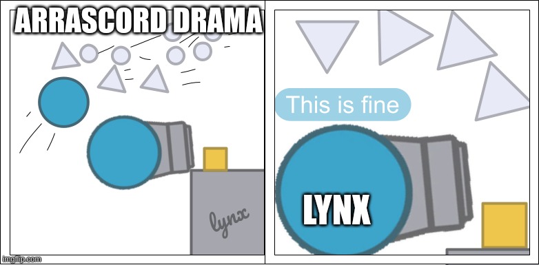 this is fine | ARRASCORD DRAMA; LYNX | image tagged in this is fine oppenheimer | made w/ Imgflip meme maker
