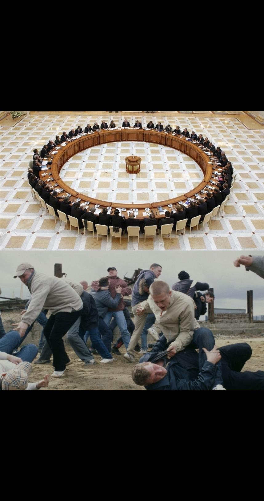 round table fight Blank Meme Template