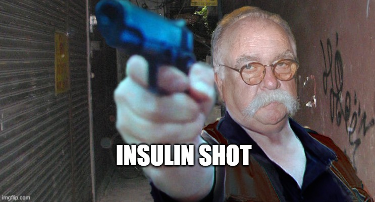 diabeetus plus weapon | INSULIN SHOT | image tagged in diabeetus thug | made w/ Imgflip meme maker