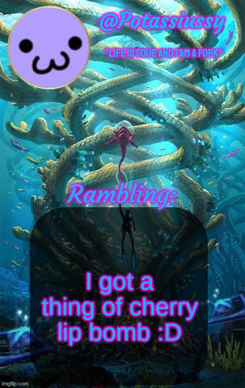 Another shitty announcement template | I got a thing of cherry lip bomb :D | image tagged in another shitty announcement template | made w/ Imgflip meme maker