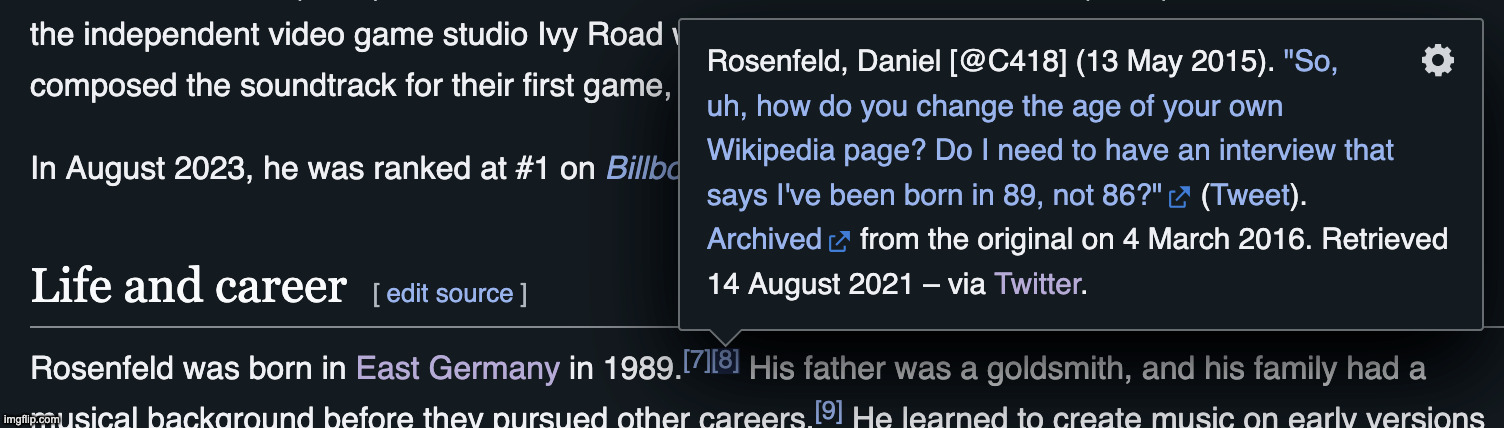 The fact this is a real reference for C418's Wikipedia page | made w/ Imgflip meme maker