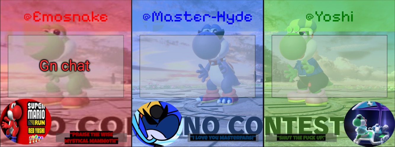 Yoshi, Master-Hyde & Emosnake | Gn chat | image tagged in yoshi master-hyde emosnake | made w/ Imgflip meme maker