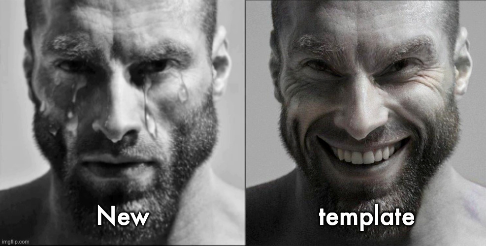 Crying Gigachad and Smiling Gigachad | New; template | image tagged in crying gigachad and smiling gigachad | made w/ Imgflip meme maker