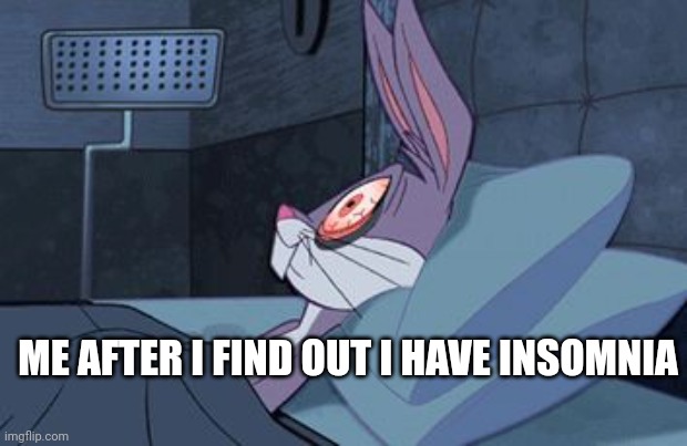 Average fun stream post. | ME AFTER I FIND OUT I HAVE INSOMNIA | image tagged in bugs bunny can't sleep | made w/ Imgflip meme maker