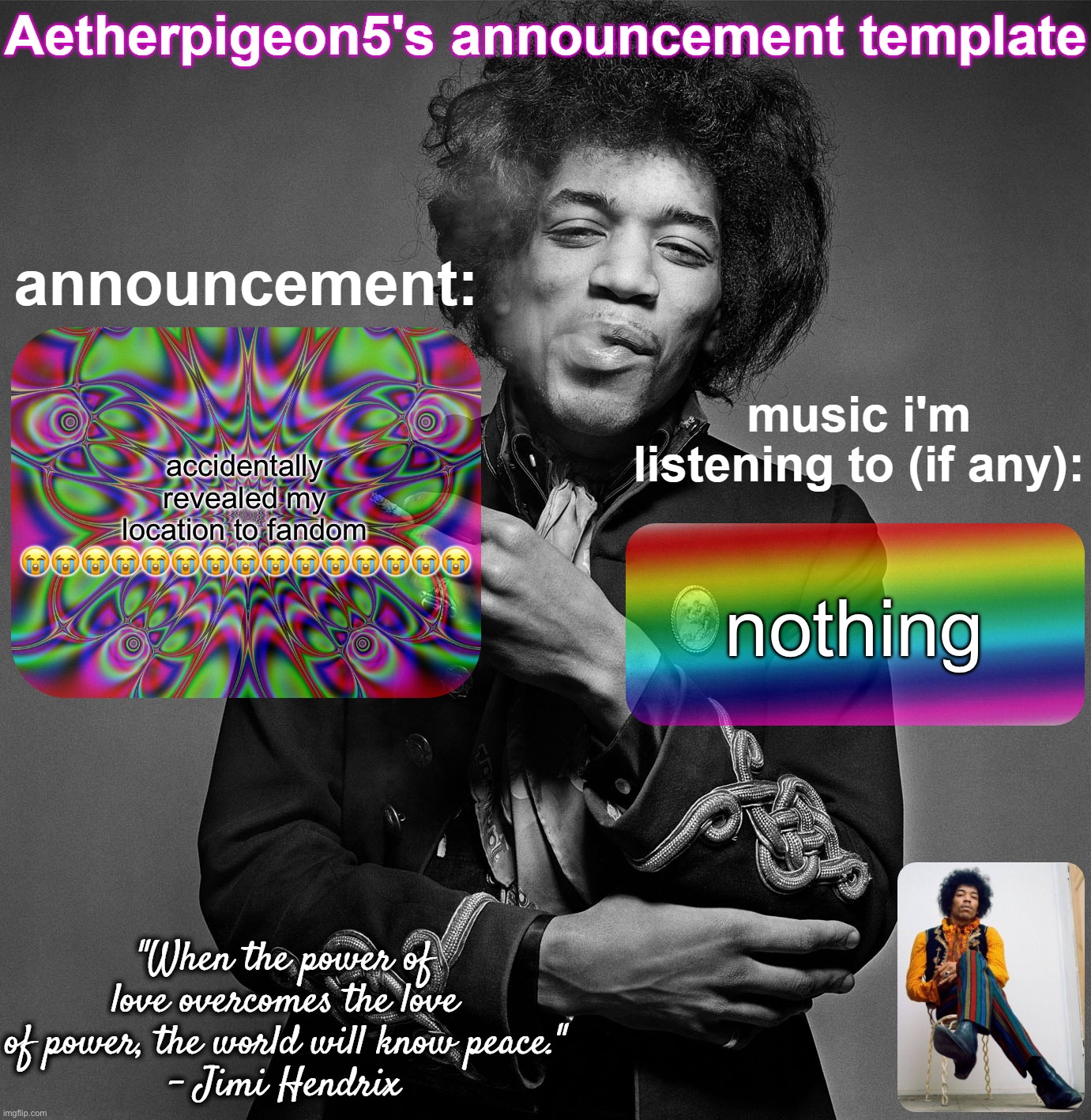 Aetherpigeon5's announcement template | accidentally revealed my location to fandom 😭😭😭😭😭😭😭😭😭😭😭😭😭😭😭; nothing | image tagged in aetherpigeon5's announcement template | made w/ Imgflip meme maker