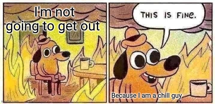 This Is Fine | I'm not going to get out; Because I am a chill guy | image tagged in memes,this is fine | made w/ Imgflip meme maker