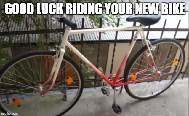 Bike Ride | GOOD LUCK RIDING YOUR NEW BIKE | image tagged in you had one job | made w/ Imgflip meme maker