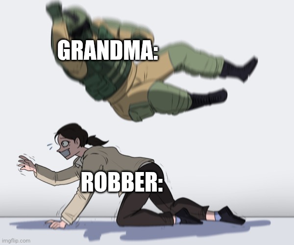 . | GRANDMA:; ROBBER: | image tagged in rainbow six - fuze the hostage | made w/ Imgflip meme maker