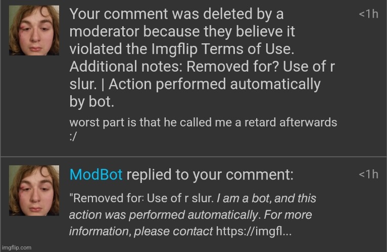fuck is modbot even about </3 | made w/ Imgflip meme maker