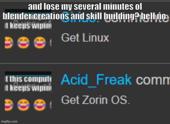 I'd DIE before I let them shits burn in data loss hell | and lose my several minutes of blender creations and skill building? hell no | made w/ Imgflip meme maker