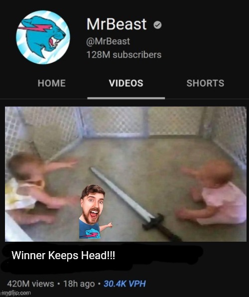 Biggest video yet | Winner Keeps Head!!! | image tagged in mrbeast thumbnail template | made w/ Imgflip meme maker