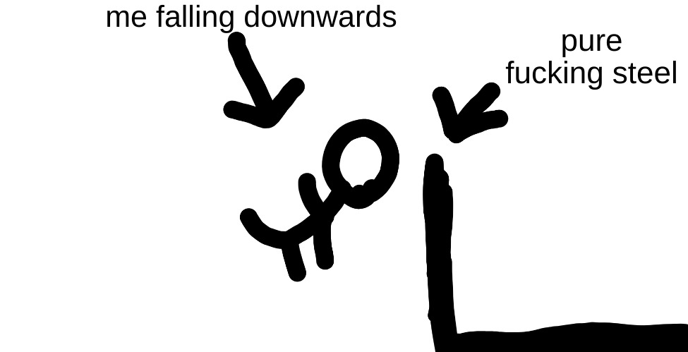 how close I was to death | me falling downwards; pure fucking steel | made w/ Imgflip meme maker
