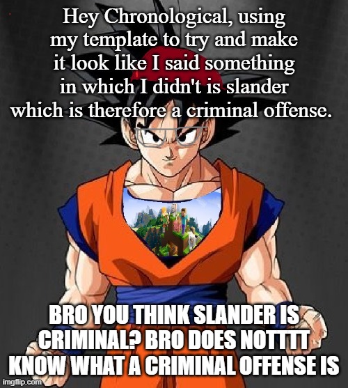 mods. Post ban him for 8 hours. | BRO YOU THINK SLANDER IS CRIMINAL? BRO DOES NOTTTT KNOW WHAT A CRIMINAL OFFENSE IS | made w/ Imgflip meme maker