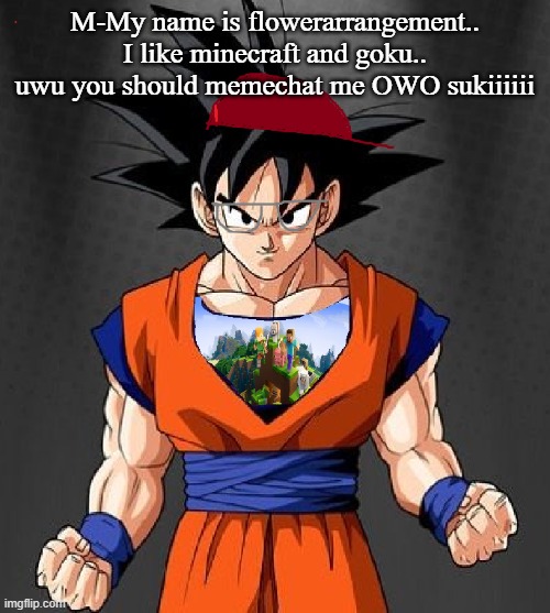 idk why it took this long @THP | M-My name is flowerarrangement.. I like minecraft and goku.. uwu you should memechat me OWO sukiiiiii | image tagged in my dragonball oc | made w/ Imgflip meme maker