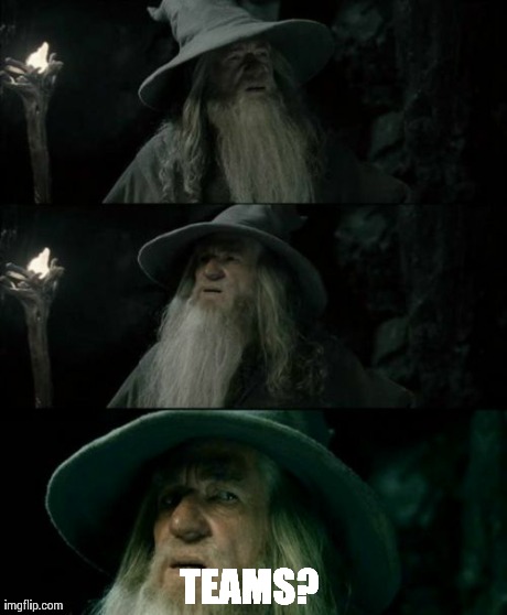 Confused Gandalf | TEAMS? | image tagged in memes,confused gandalf | made w/ Imgflip meme maker