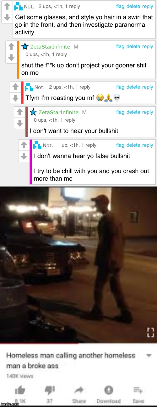 image tagged in homeless man calling another homeless man a broke ass | made w/ Imgflip meme maker