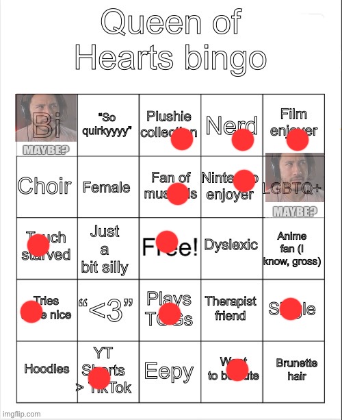 Queen of hearts bingo | image tagged in queen of hearts bingo | made w/ Imgflip meme maker