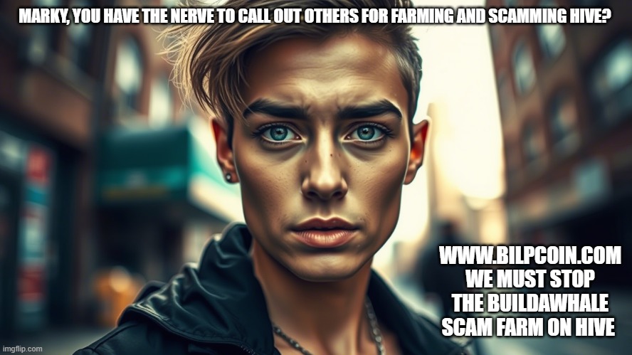 MARKY, YOU HAVE THE NERVE TO CALL OUT OTHERS FOR FARMING AND SCAMMING HIVE? WWW.BILPCOIN.COM WE MUST STOP THE BUILDAWHALE SCAM FARM ON HIVE | made w/ Imgflip meme maker