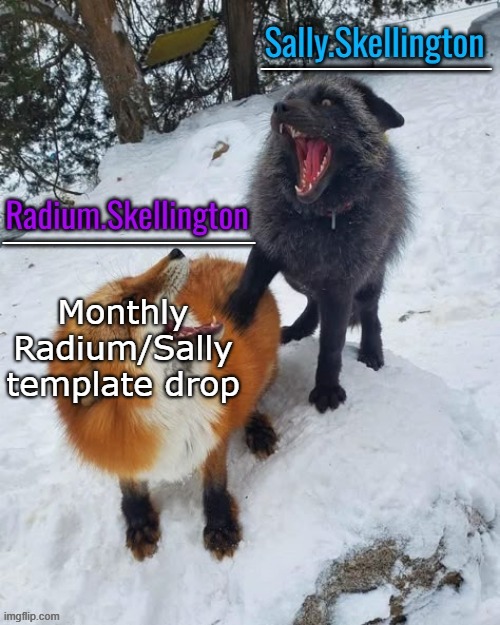 Radium and Sally temp | Monthly Radium/Sally template drop | image tagged in radium and sally temp | made w/ Imgflip meme maker