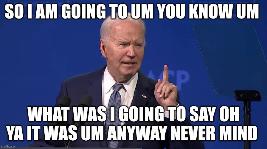 joe biden | SO I AM GOING TO UM YOU KNOW UM; WHAT WAS I GOING TO SAY OH YA IT WAS UM ANYWAY NEVER MIND | image tagged in joe biden | made w/ Imgflip meme maker