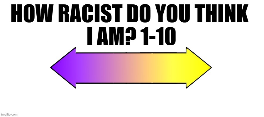 Rate it on a scale | HOW RACIST DO YOU THINK 
I AM? 1-10 | image tagged in rate it on a scale | made w/ Imgflip meme maker